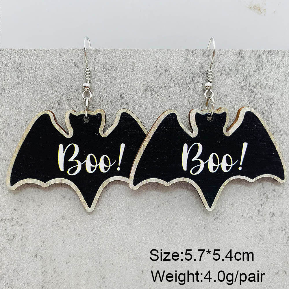 Wholesale Halloween Cartoon Bat Ghost Pumpkin Wood Earrings ACC-ES-ChenY041