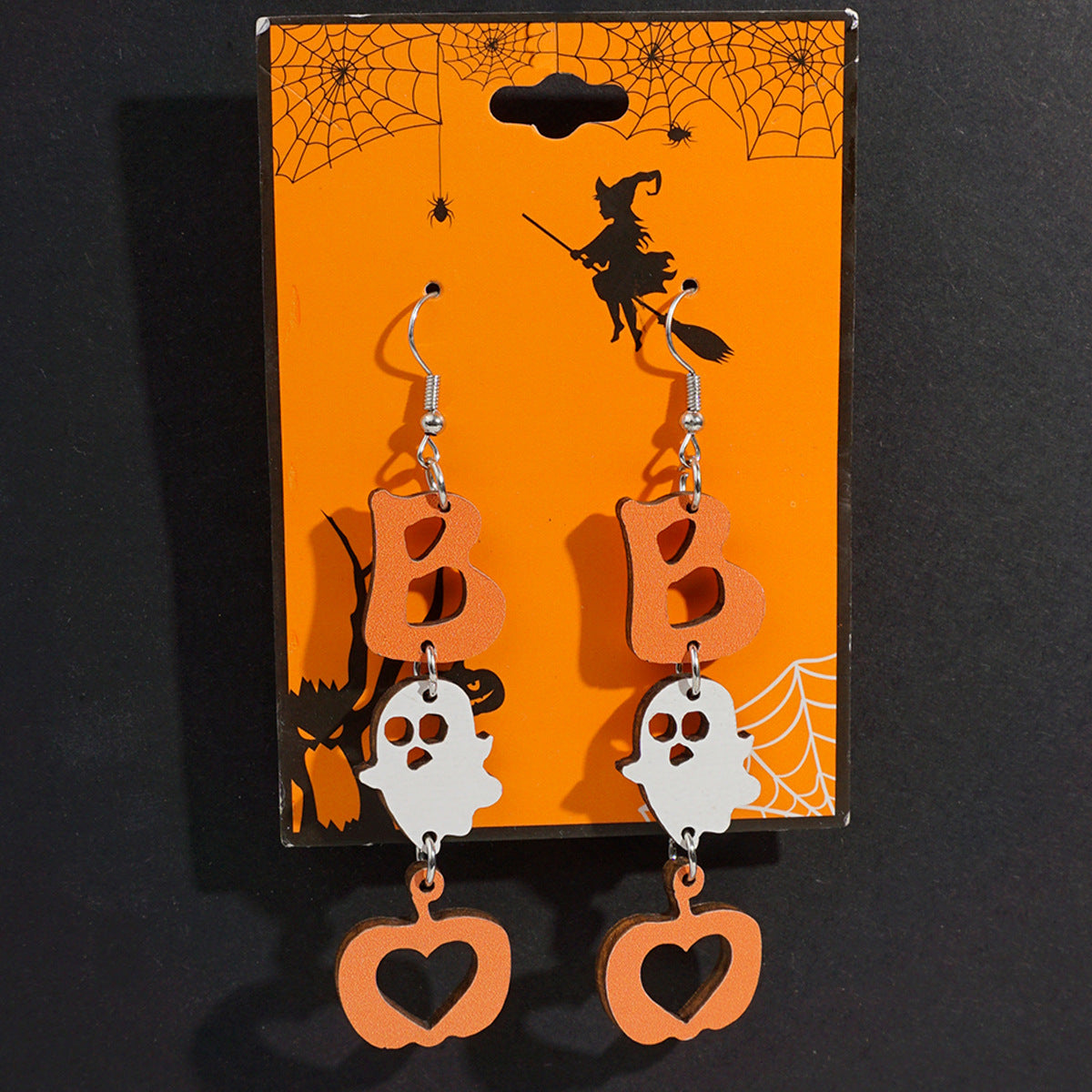 Wholesale Halloween Theme Wooden Earrings  Cartoon Ghost Pumpkin Skull Long Pendant Party  Earrings