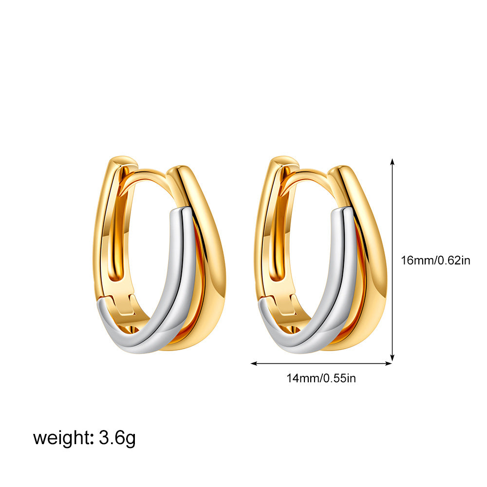 Wholesale  U-shaped 18K gold and silver double color earrings