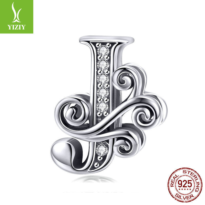 Wholesale 26 Letters DIY Beaded Bracelet Accessories Inlaid with Zircon Sterling Silver Beads Charms ACC-CHS-YinZhiyun001