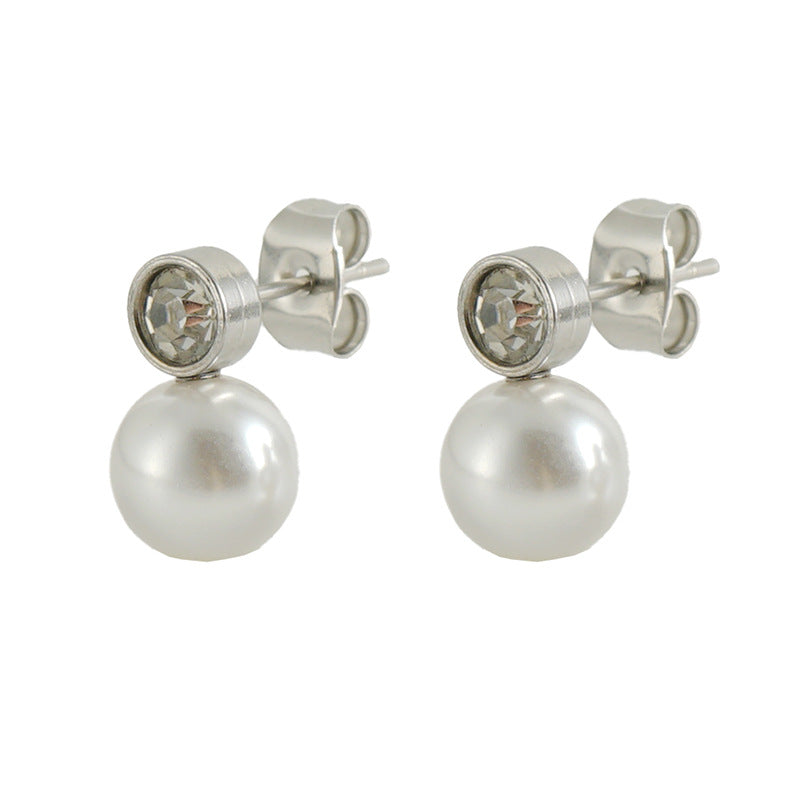 Wholesale Stainless Steel Pearl Diamond Stud Earrings Titanium Steel 18k Earrings ACC-ES-Zhongy004