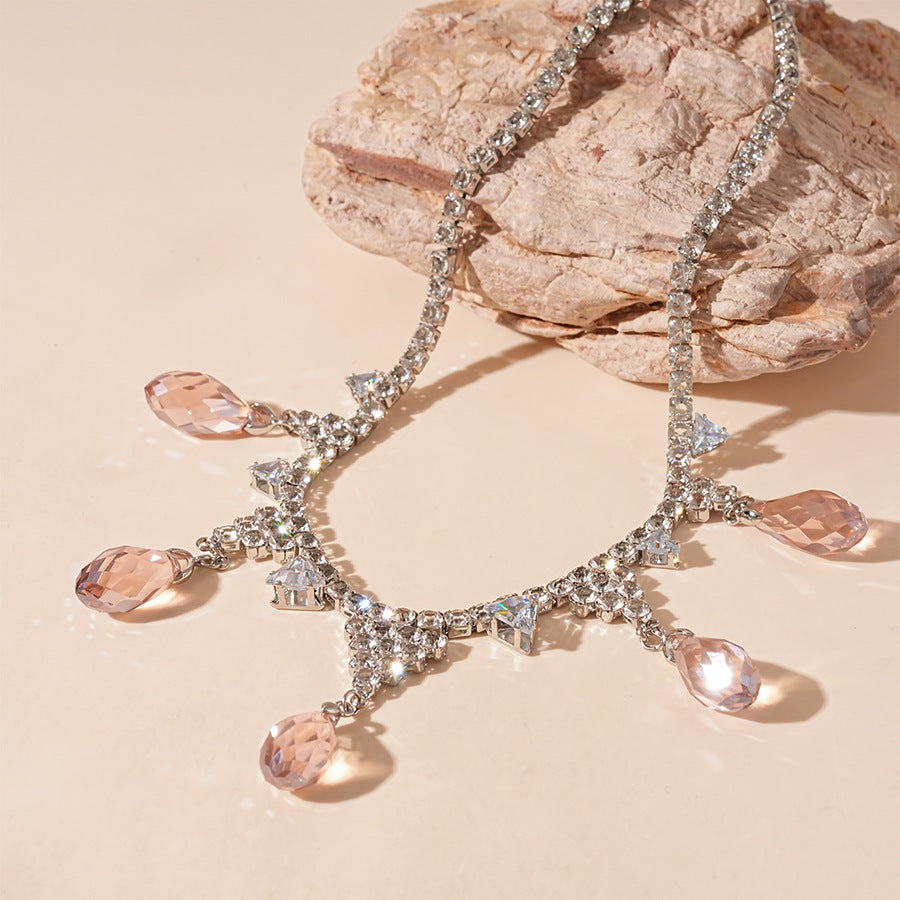 Wholesale Light luxury style diamond zircon glass bead water drop necklace