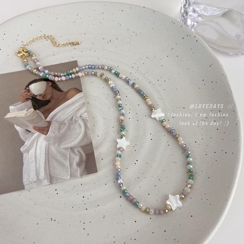 Wholesale Color Beaded Five-pointed Star Necklace