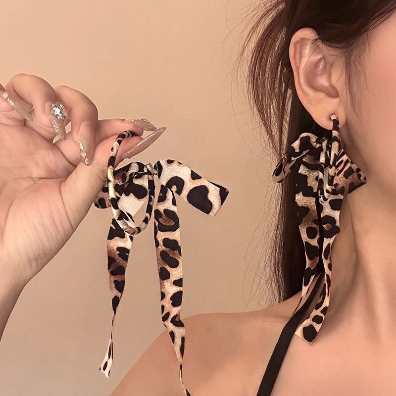 Wholesale  Leopard Ribbon Bow Earrings