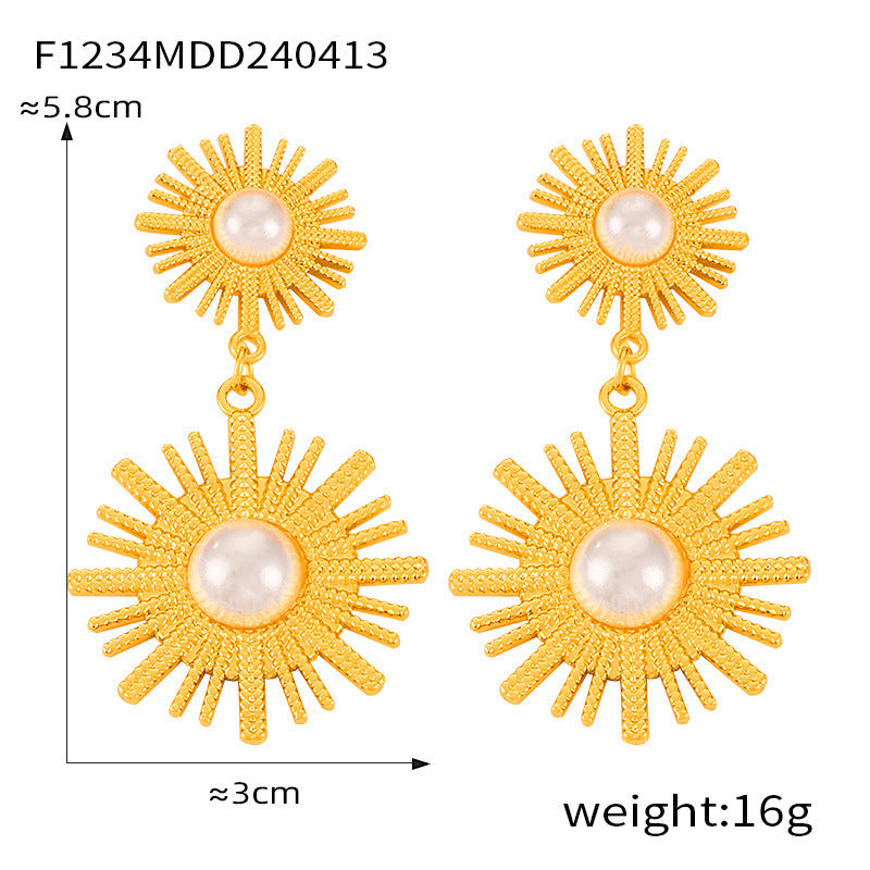 Wholesale Large and Small Ring Hollow Flower Earrings Titanium Steel Plated 18K Gold Exaggerated Earrings ACC-ES-OMK002