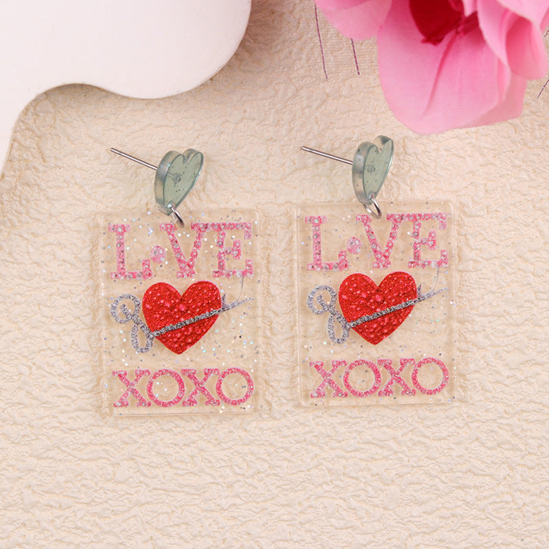 Wholesale Valentine' s Day Acrylic Heart Print XO Letter Earrings