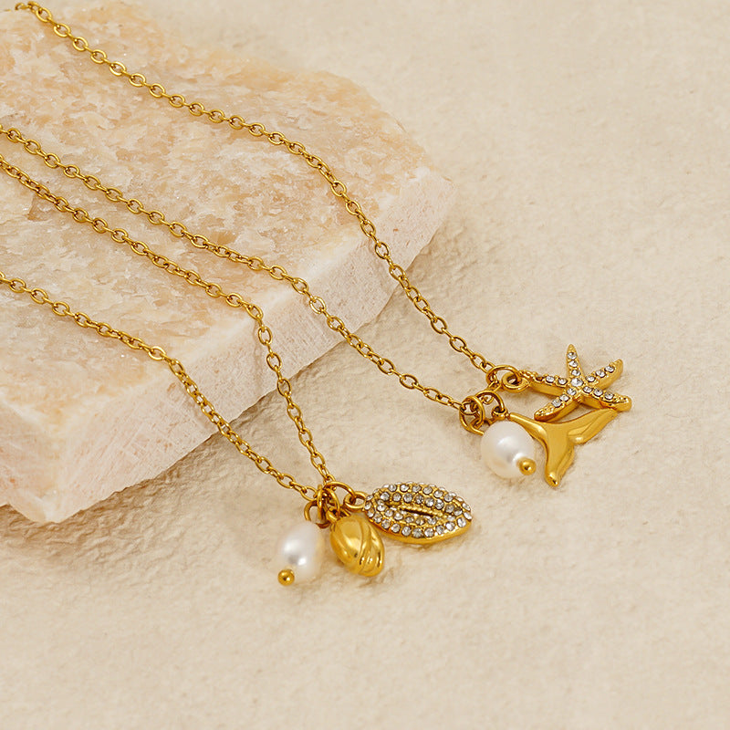 Wholesale Diamond Pearl Necklace Stainless Steel  Clavicle Chain