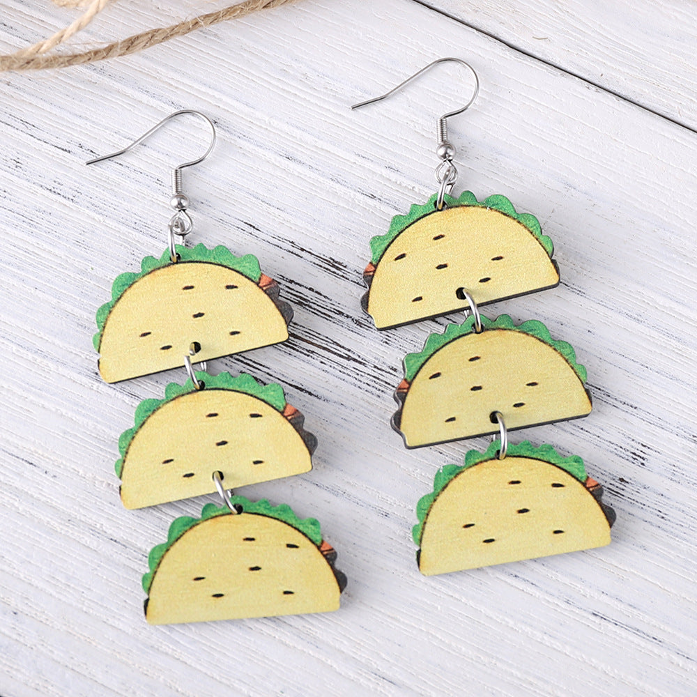 Wholesale  Triple Double Wooden Double-Sided Earrings