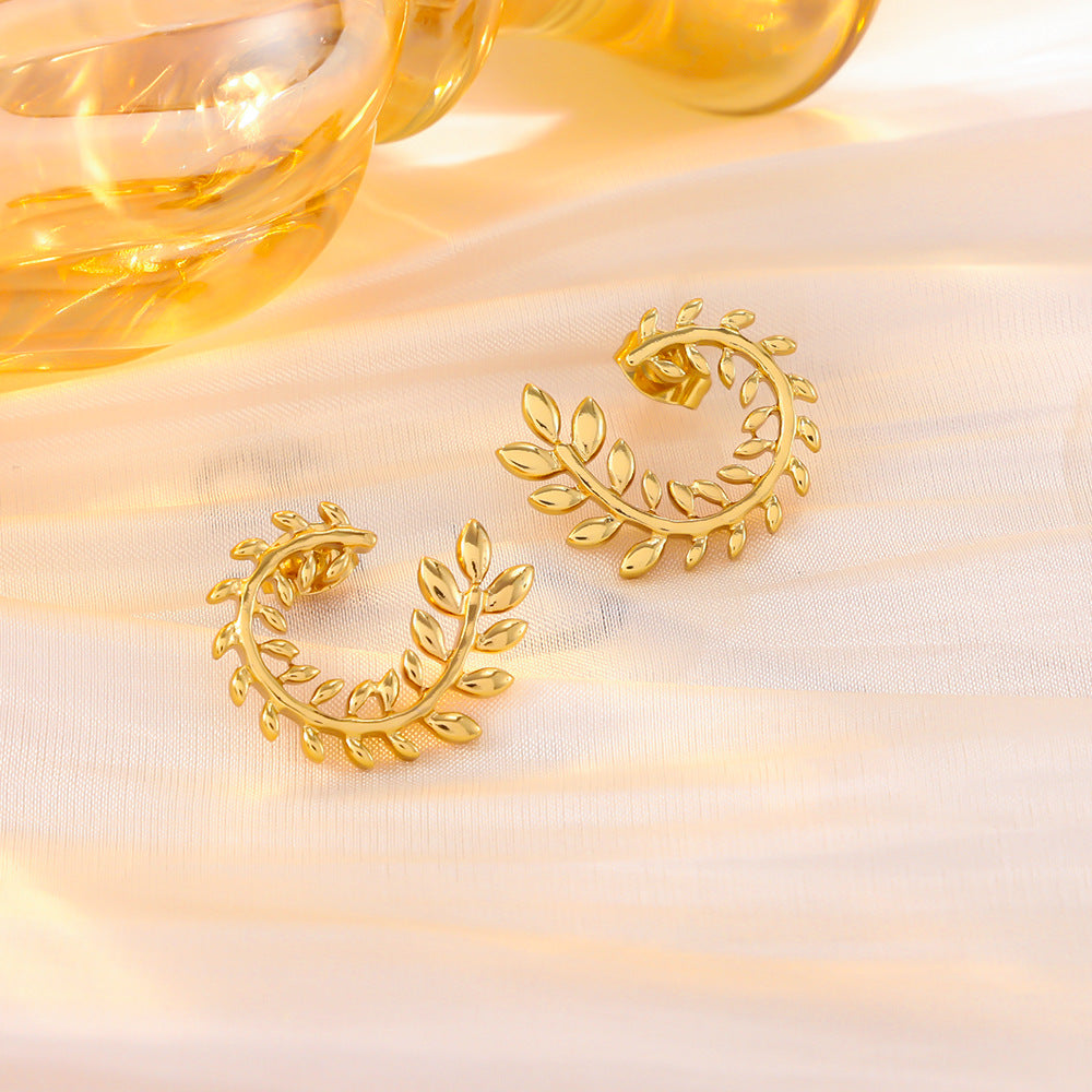 Wholesale Trendy Gold Wheat Ear Earrings For Women 18K Gold Plated Stainless Steel Jewelry Accessory