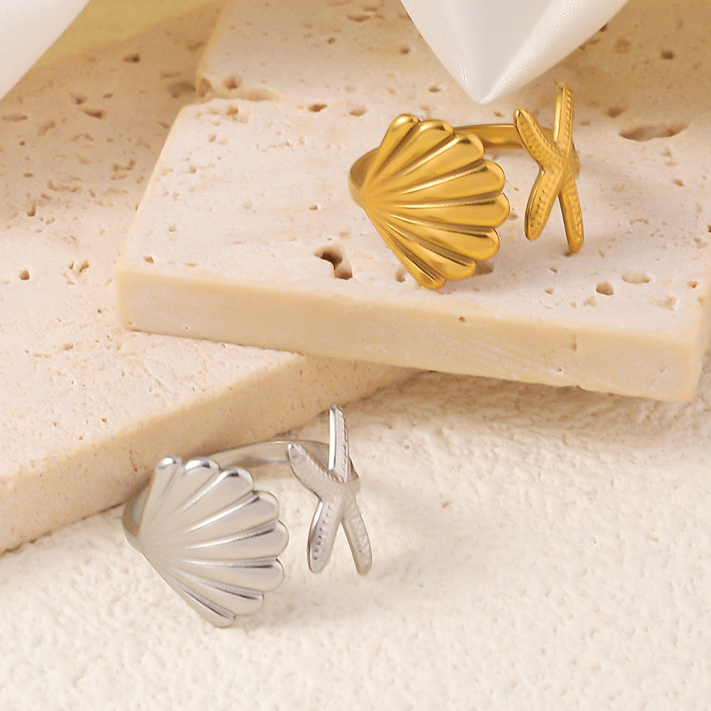 Wholesale titanium steel starfish scallop element open ring