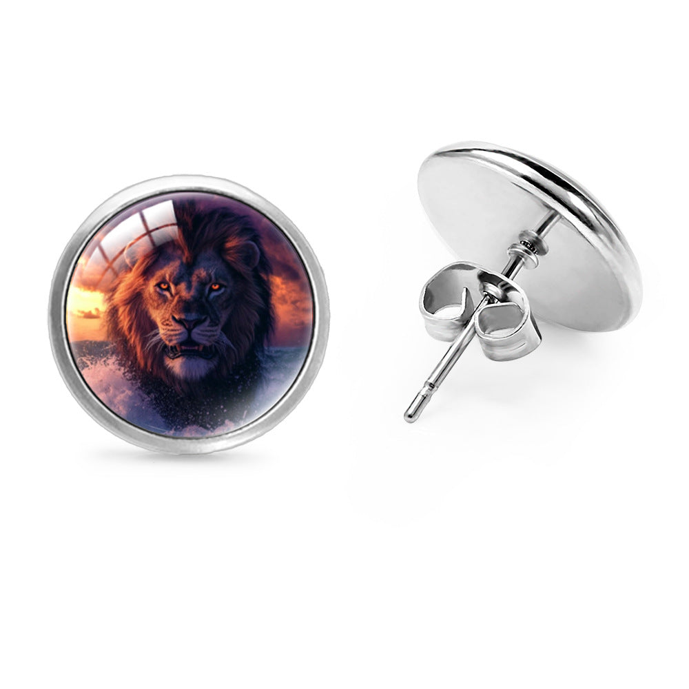 Wholesale Anime Lion Gem Round Stud Earrings