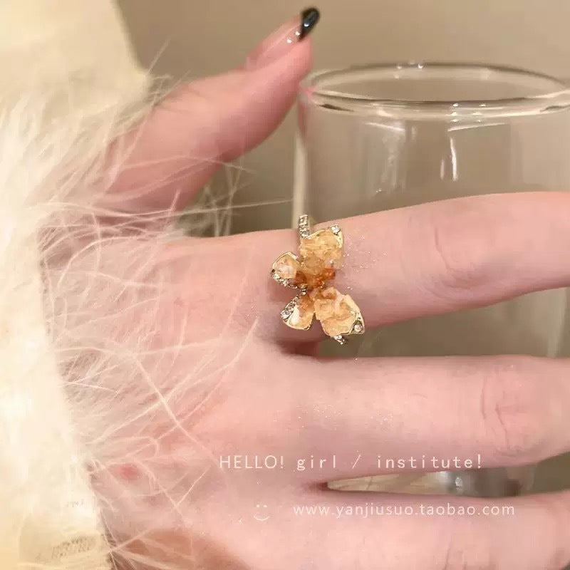 Wholesale Alloy Plated Gradient Leaf Butterfly Zircon Ring for Women,  Fashion Jewelry Accessory