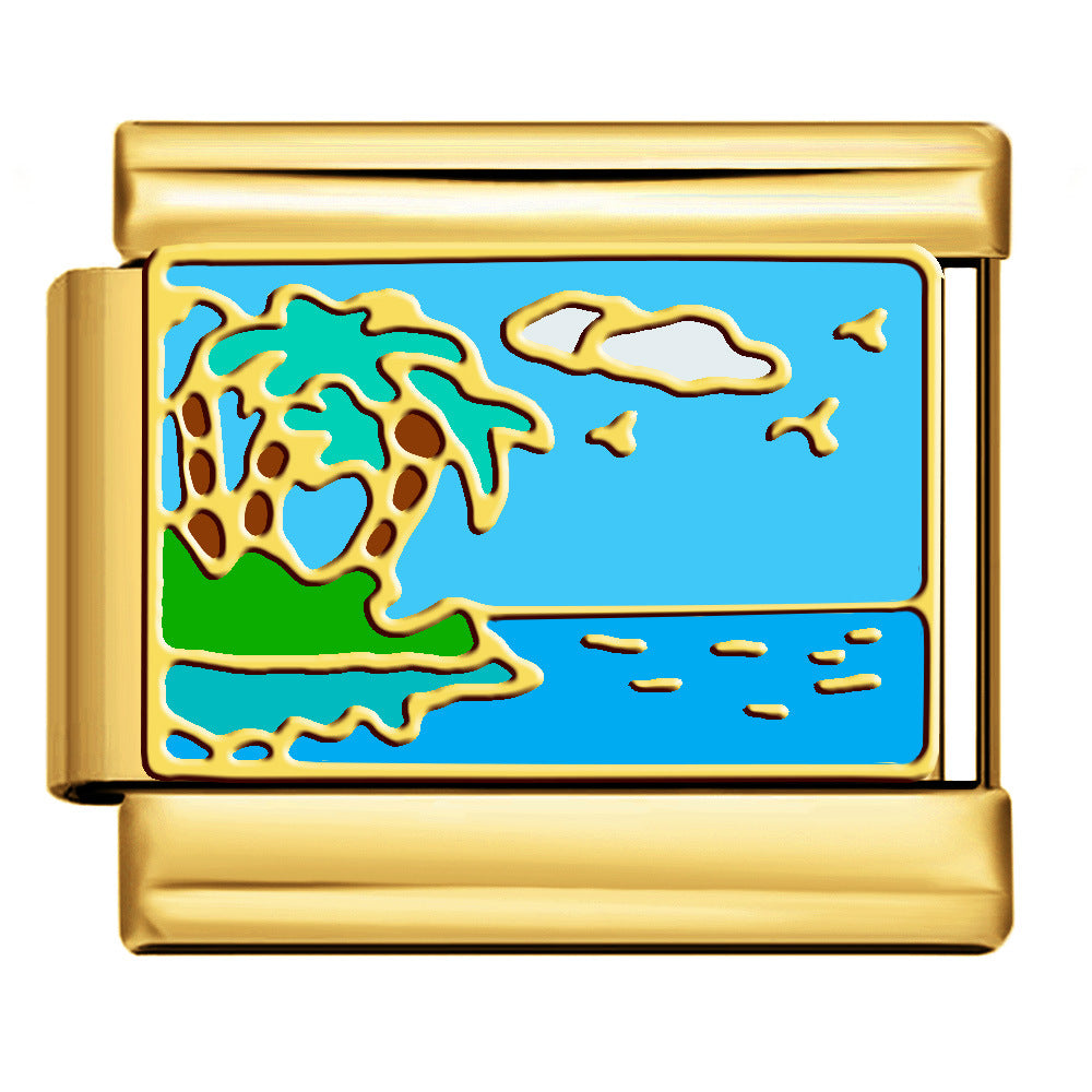 Wholesale   Italian Charm Bracelet 9mm DIY gold-plated oil-spliced Creative Stainless Steel Composable Bracelet