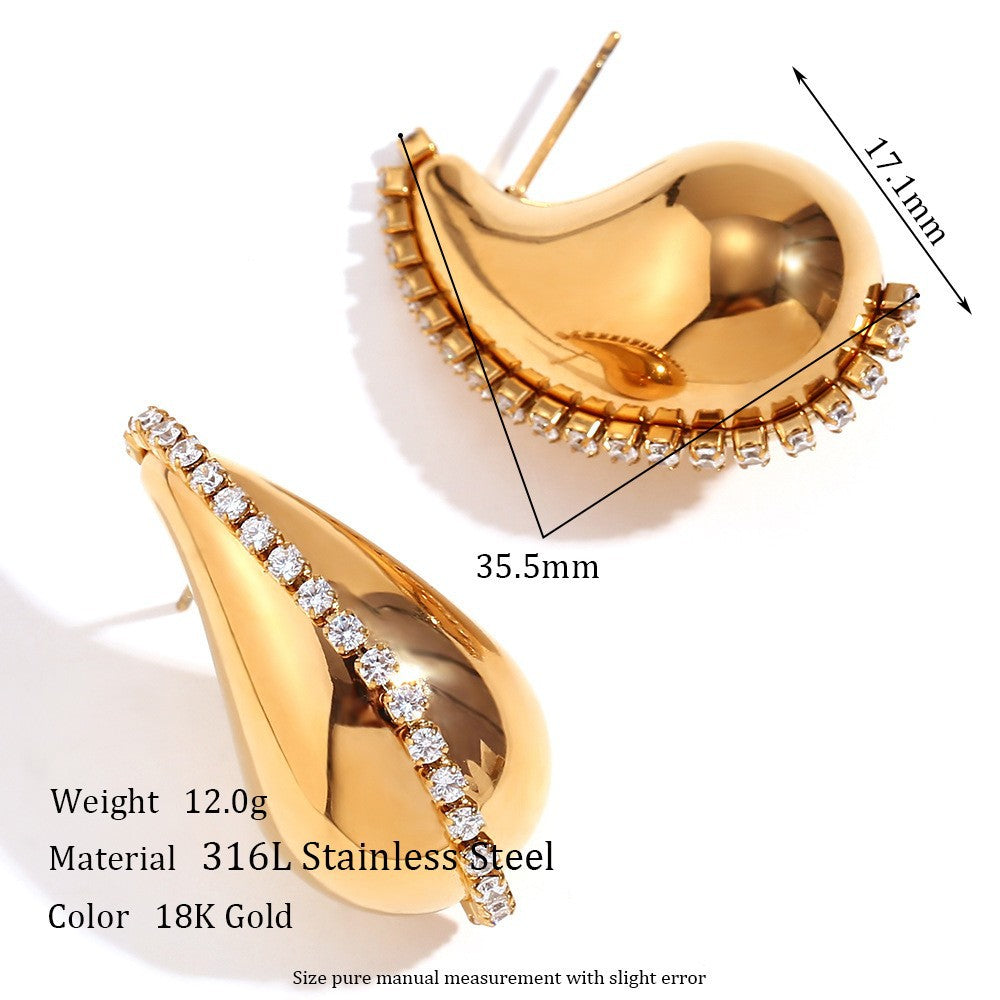 Wholesale Vintage Glossy Water Drop Earrings Stainless Steel 18K Gold Plated ACC-ES-Mengj001
