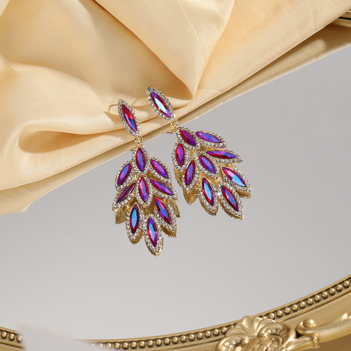 Wholesale Color Diamond Earrings Floral Leaf Tassel Earrings Luxury Earrings ACC-ES-YiN006
