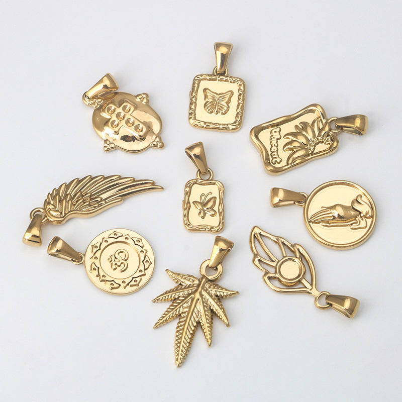 Wholesale Stainless Steel Golden Wings Maple Leaf Prayer Hand Pendant