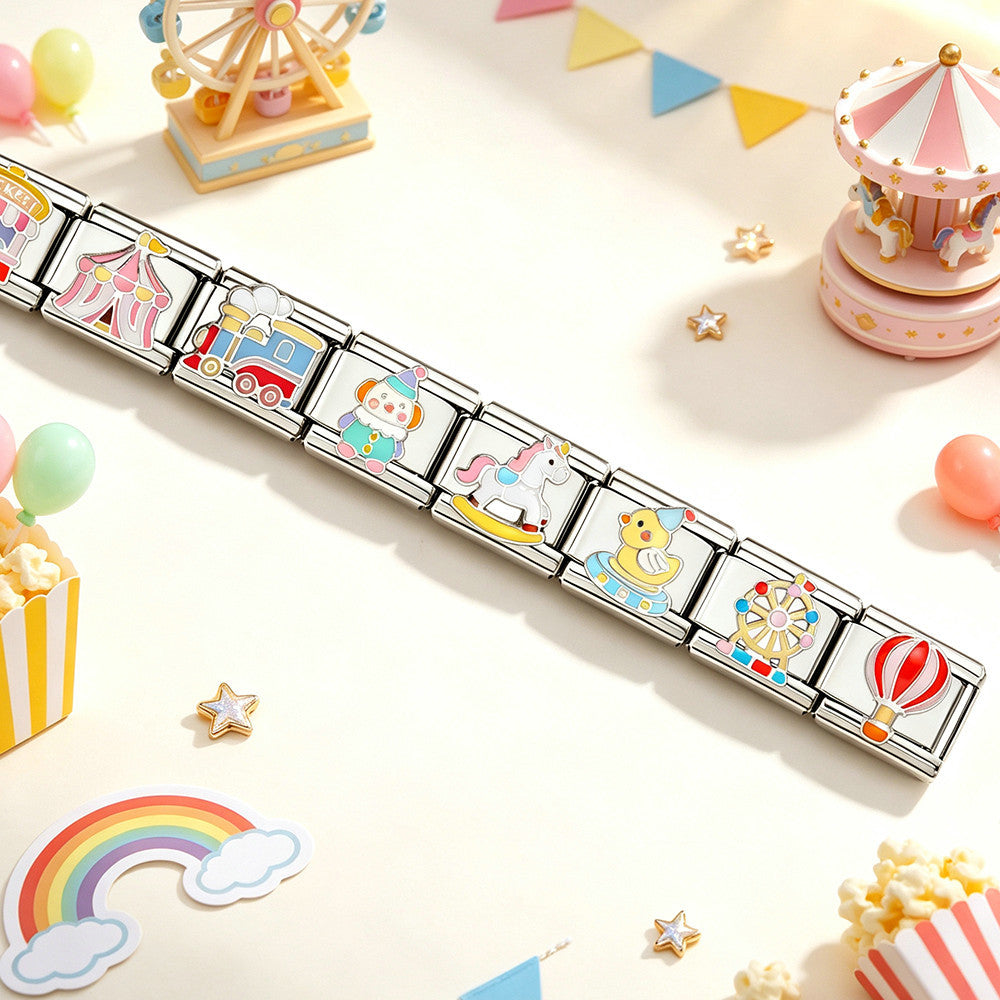 Wholesale Stainless Steel Amusement Park Theme Modular Bangle Bracelet With Bumper Car Charm For DIY Jewelry Making Boutique Resale