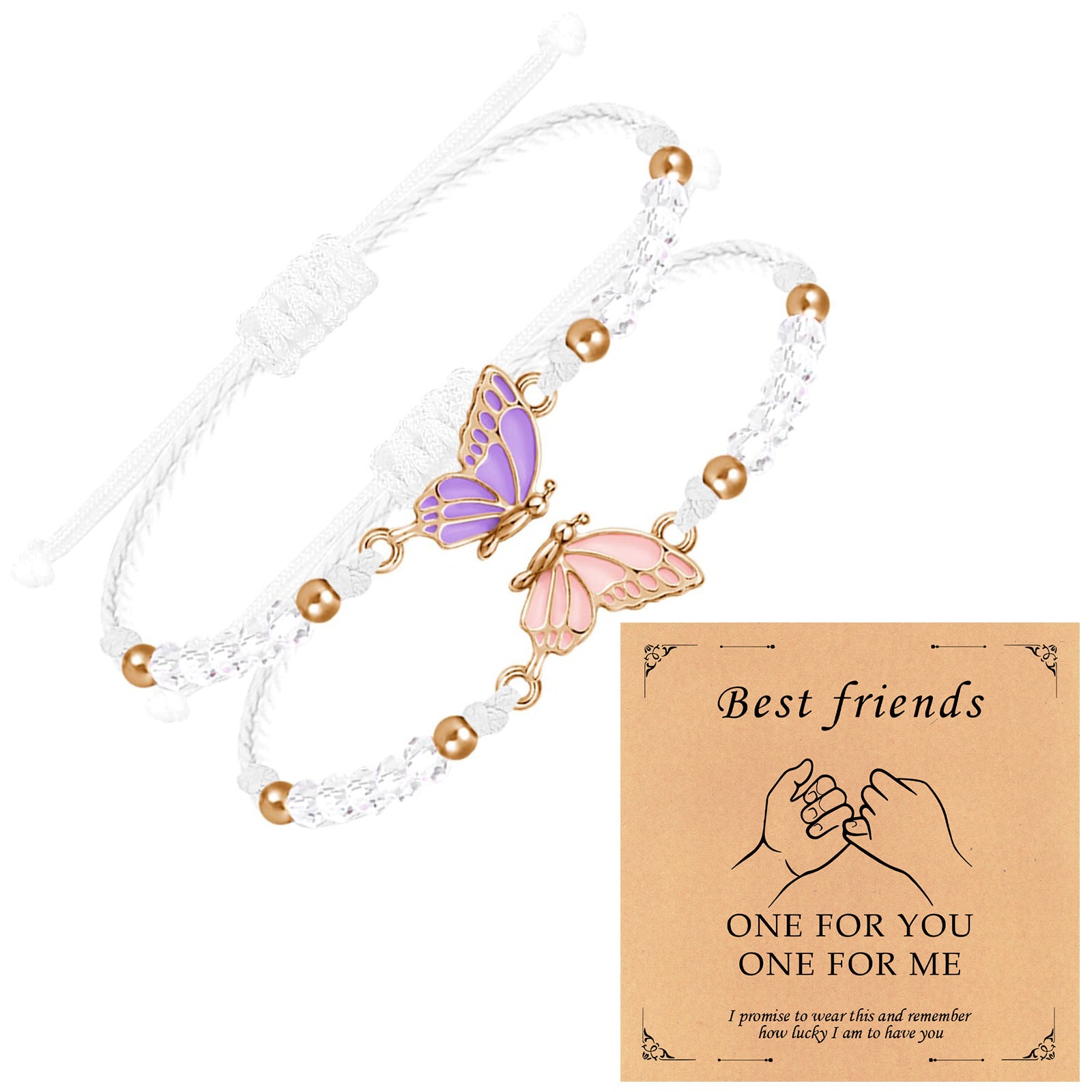 Wholesale Handmade Crystal Butterfly Friendship Bracelet Adjustable Wax Cord Gift for Couples