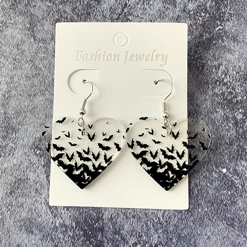 Wholesale Halloween bat acrylic transparent earrings