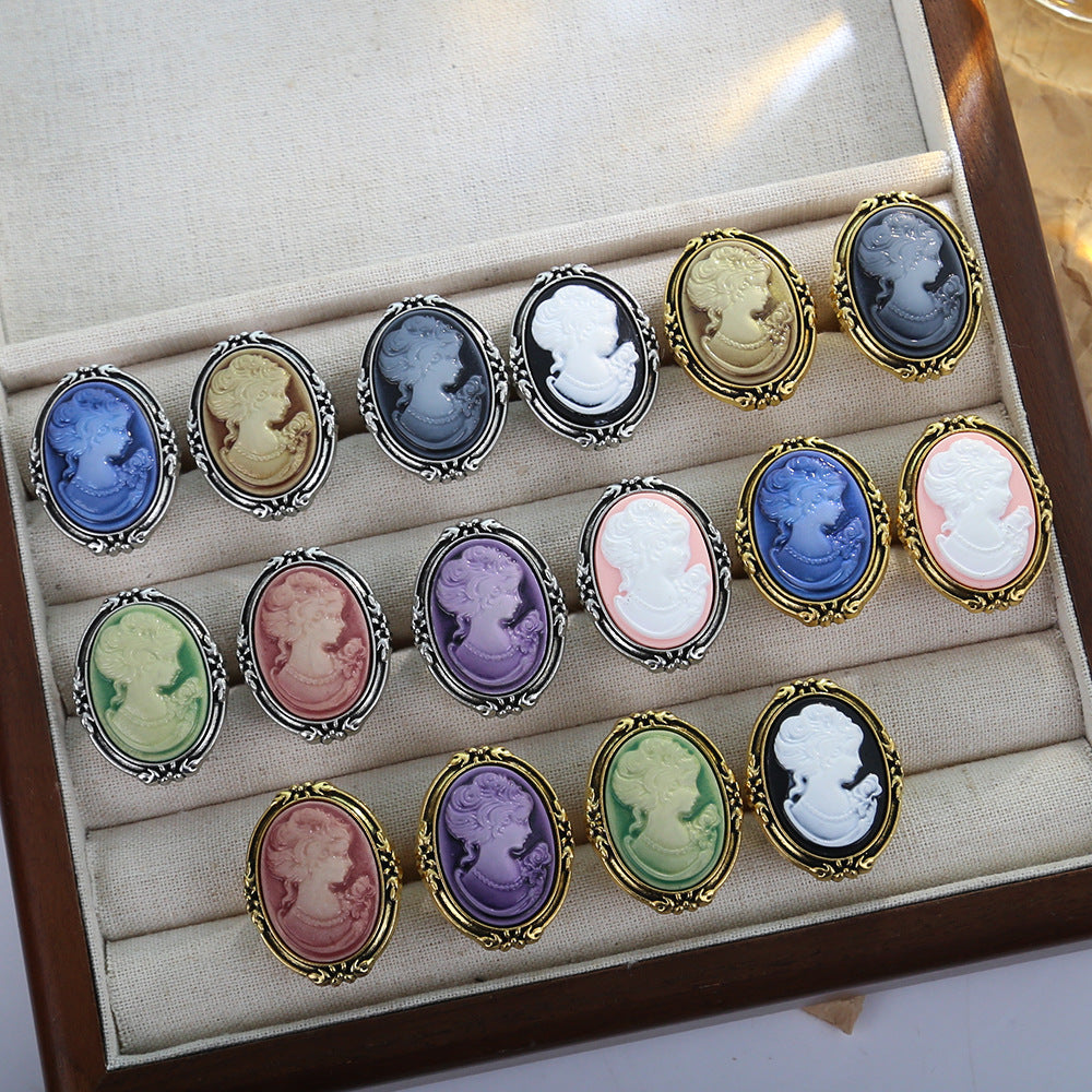 Wholesale Vintage Cameo Oval Portrait Ring Women Retro Court Style Fashion Jewelry Accessory Gift