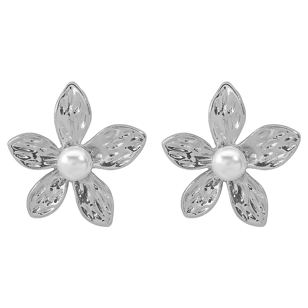 Orecchini a bottone con fiore in lega all'ingrosso Anello con perla intarsiata dal design retrò francese