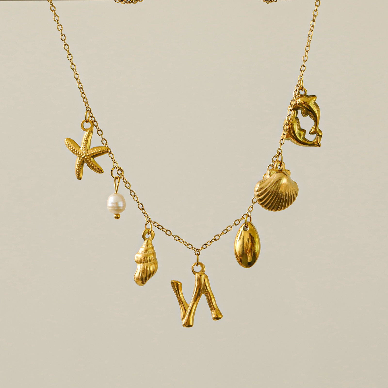 Wholesale 26 Letters Freshwater Pearl Starfish Ocean Series Necklace