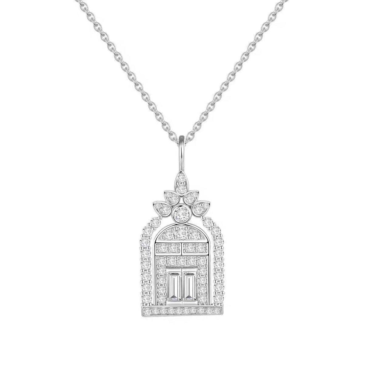 Wholesale French Retro Castle Gate Necklace Rhinestone Clavicle Chain Fashion Accessory