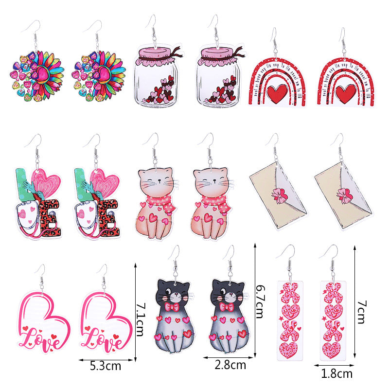 Wholesale Pink Valentine's Day Cat Envelope Double Sided Acrylic Earrings