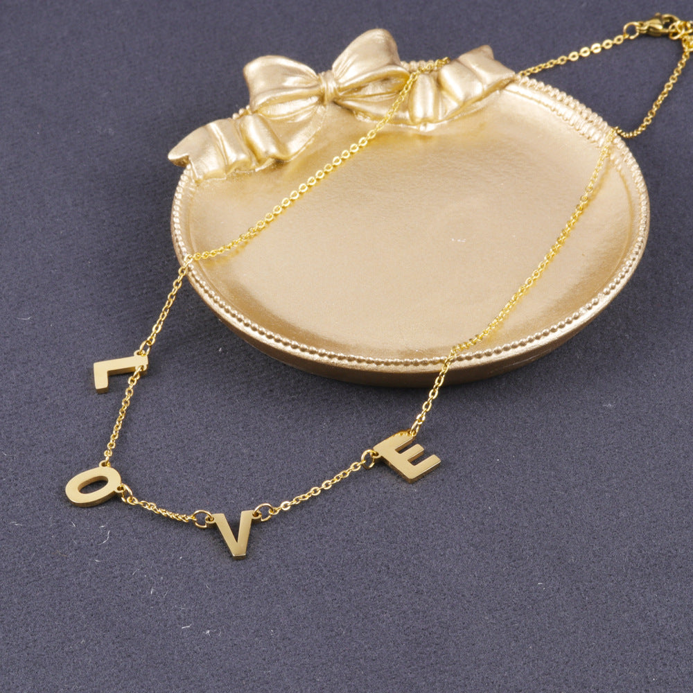 Wholesale Titanium Steel Jewelry Letter Pendant LOVE Mother's Day Necklace ACC-NE-FeiLing006