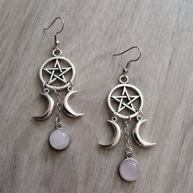 Wholesale Alloy Electroplated Five-Point Star Purple Stone Earrings Fashion Accessory