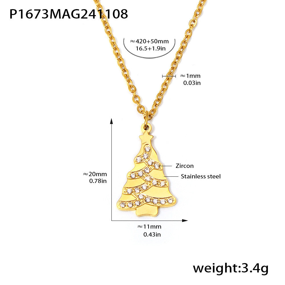 Wholesale Stainless steel 18K gold-plated Christmas enamel zircon necklace earring set