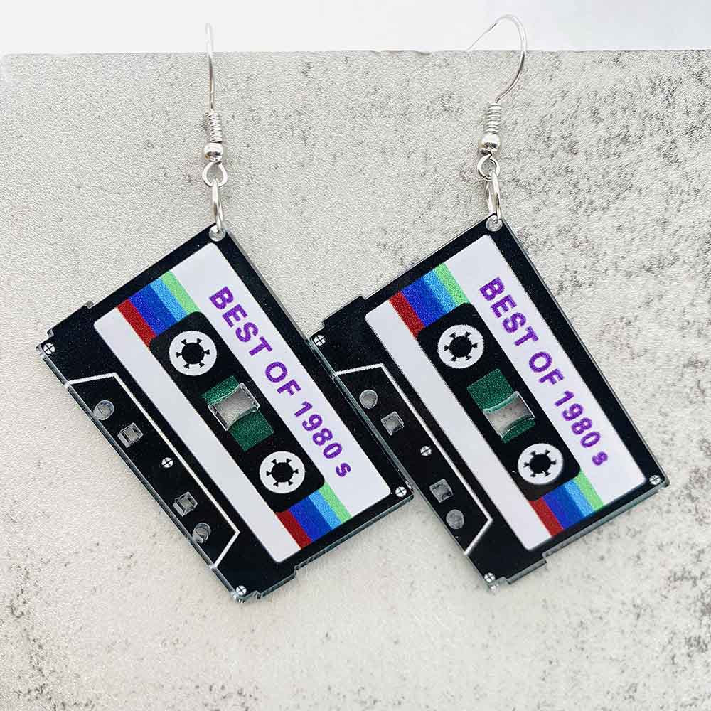 Wholesale Acrylic Retro Style Tape Earrings Record Game Console Earrings