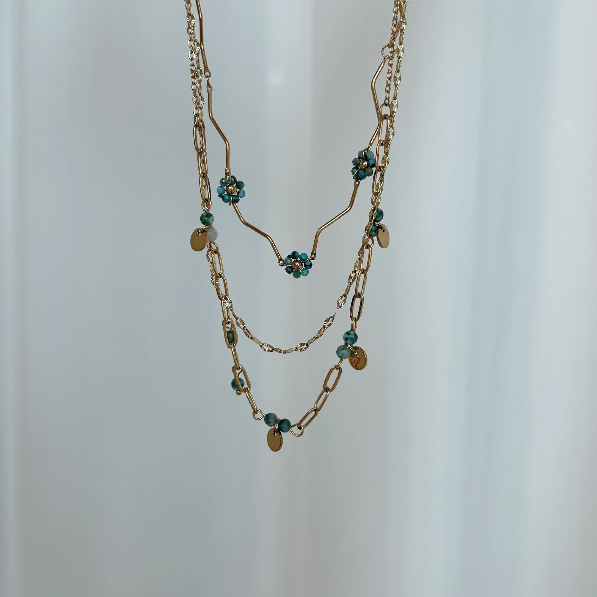 Wholesale Stainless Steel Natural Stone African Turquoise Beaded Necklace