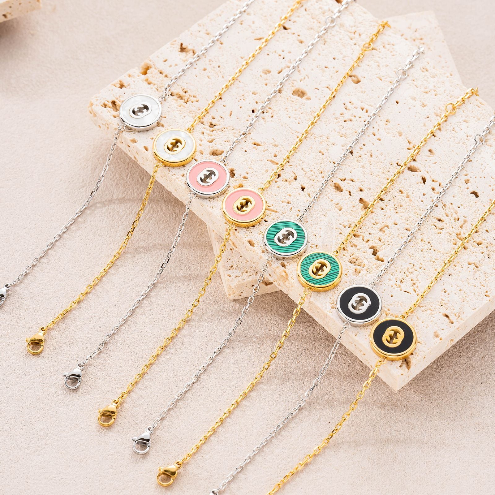 Wholesale Stainless Steel Enamel Retro Bracelet with Double Letter Design Stylish Office Lady Fashion Accessory