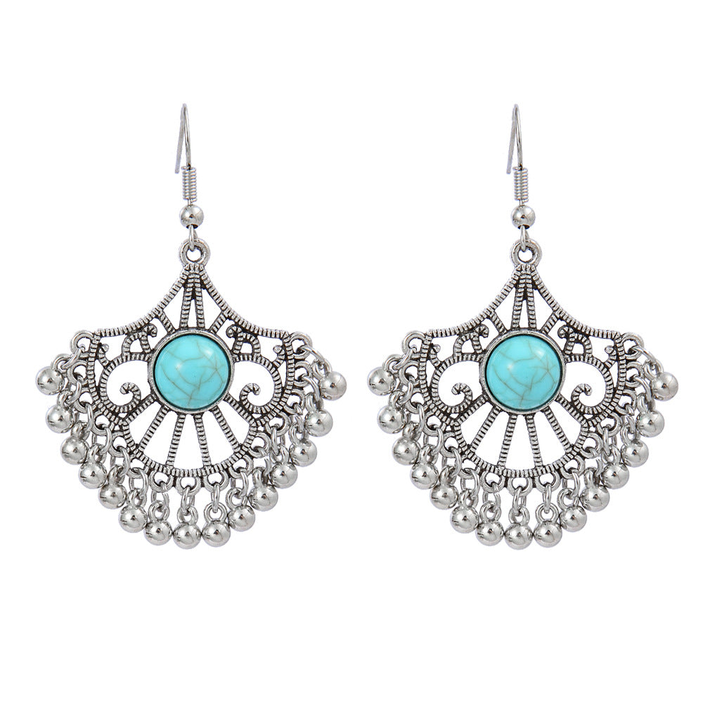 Wholesale Turquoise Tassel Earrings Geometric Alloy Design for Party Wear Boutique Resale Jewelry Accessory