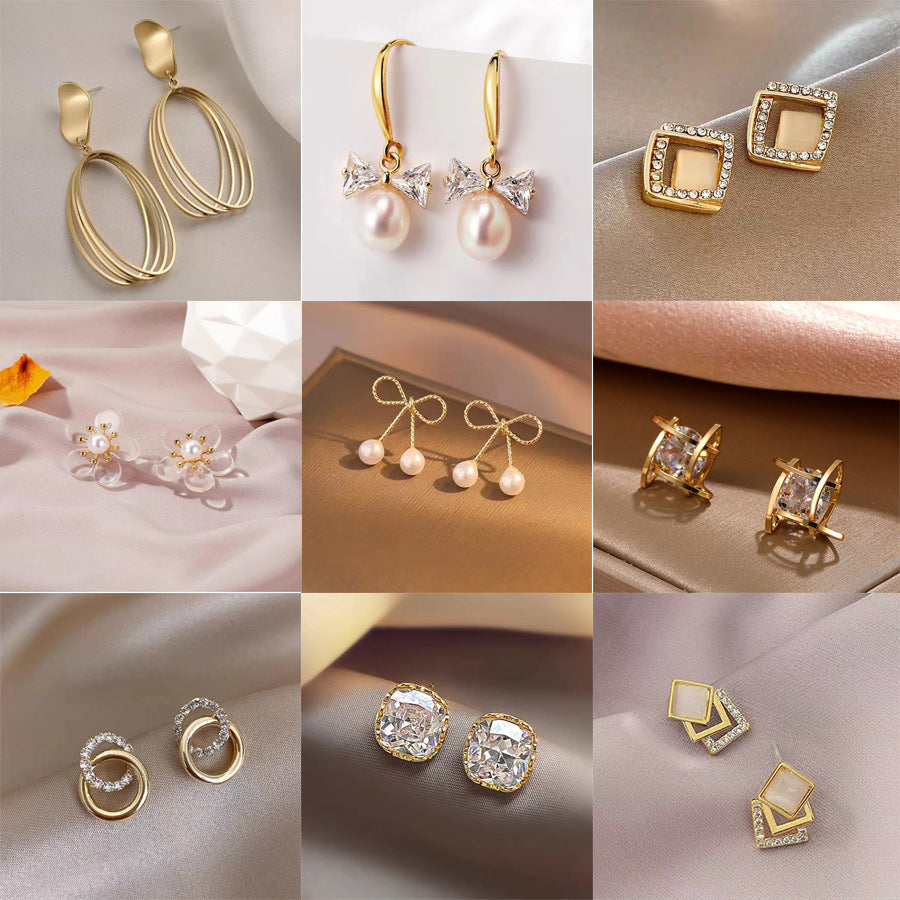 Wholesale  diamond-embedded geometric earrings