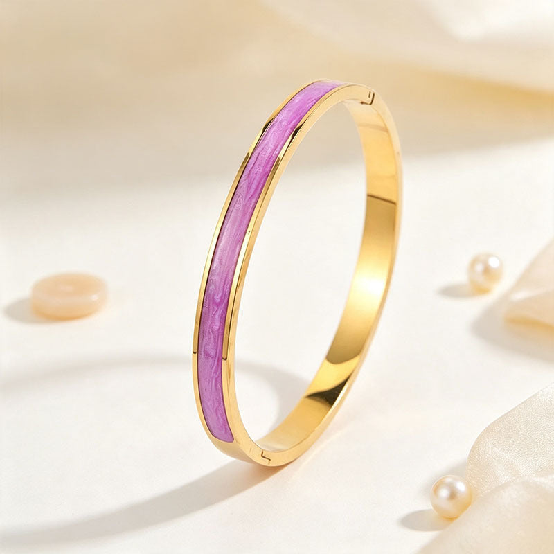 Wholesale Pink Enamel Drip Titanium Steel Bracelet Gold Tone Fashion Accessory Gift