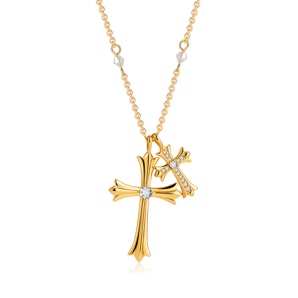 Wholesale  Stainless Steel 18K Gold Diamond Cross Necklace