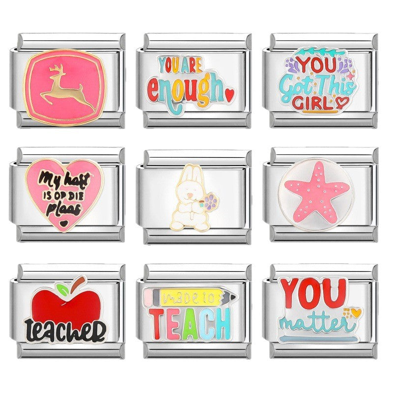 Wholesale Italian Charm Bracelet 9mm DIY Splicing Cute Cartoon Titanium Steel Composable Bracelet