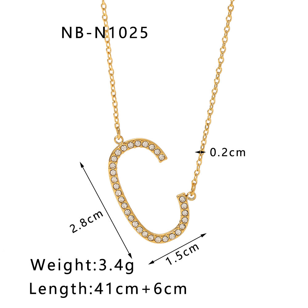 Wholesale Stainless steel letter pendant necklace diamond plated 18K gold  necklace