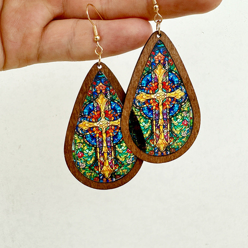 Wholesale Fashion Acrylic Drop Earrings with Church Pattern Print - Jewelry Accessory for Resale
