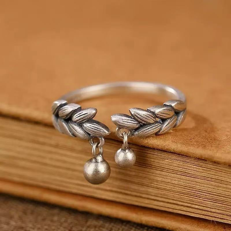 Wholesale Silver Alloy Adjustable Ring with Chinese Vintage Wheat Ear Bell Design - Fashion Accessory Gift