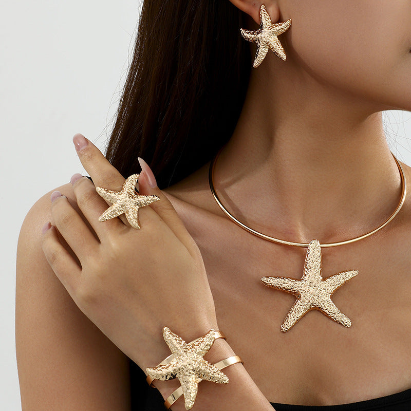 Wholesale Starfish Alloy Ring Beach Style Earrings Necklace Bracelet