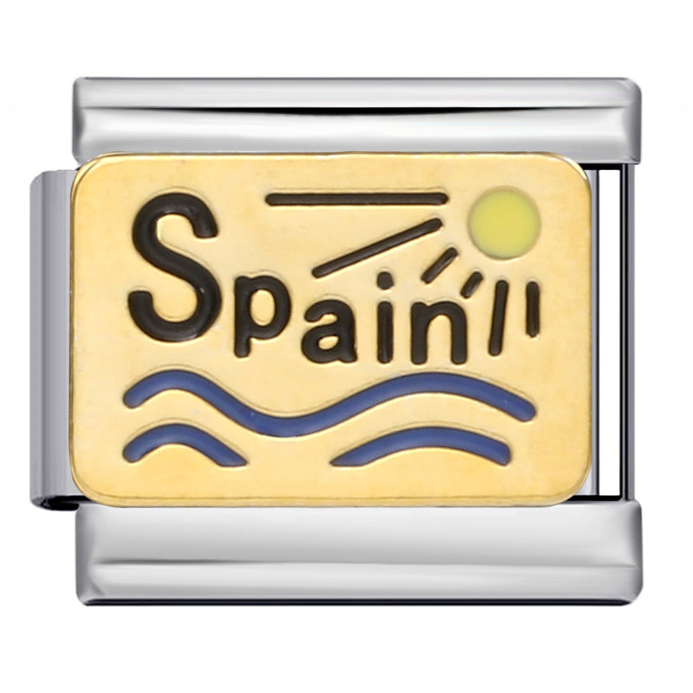 Wholesale Italian Charm Bracelet 9mm DIY Splicing Removable Black Gold Plated Oil Drop Cartoon Stainless Steel Composable Bracelet