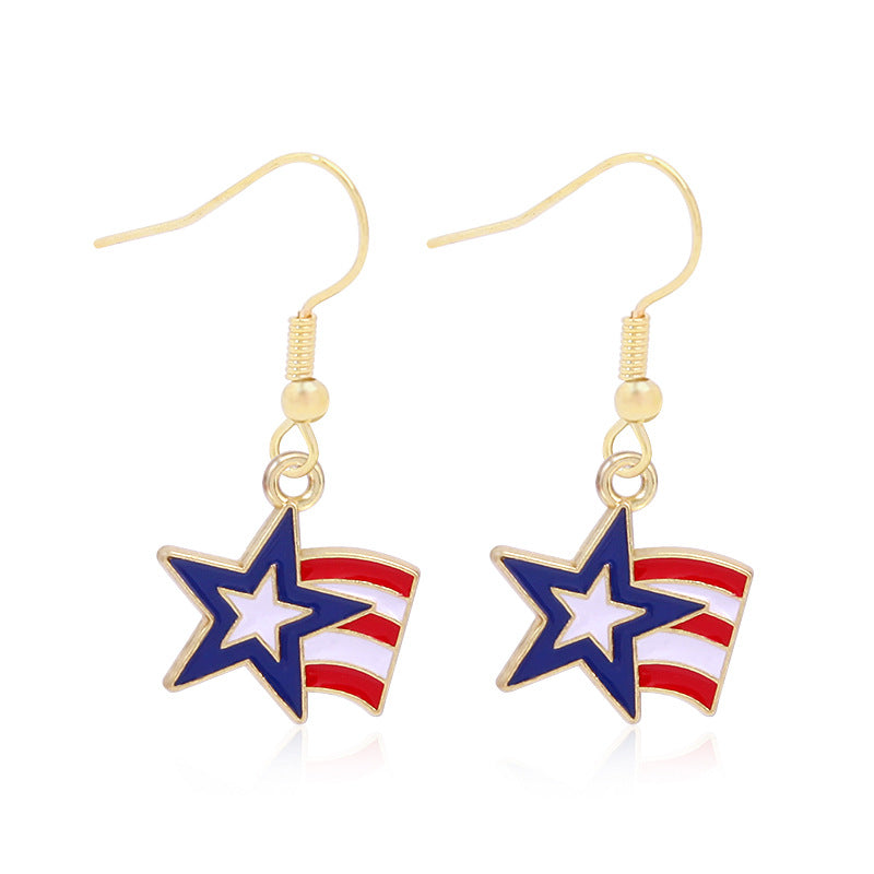 Wholesale American Independence Day Alloy Oil Drop Flag Pentagram Angel Earrings ACC-ES-BinLi003