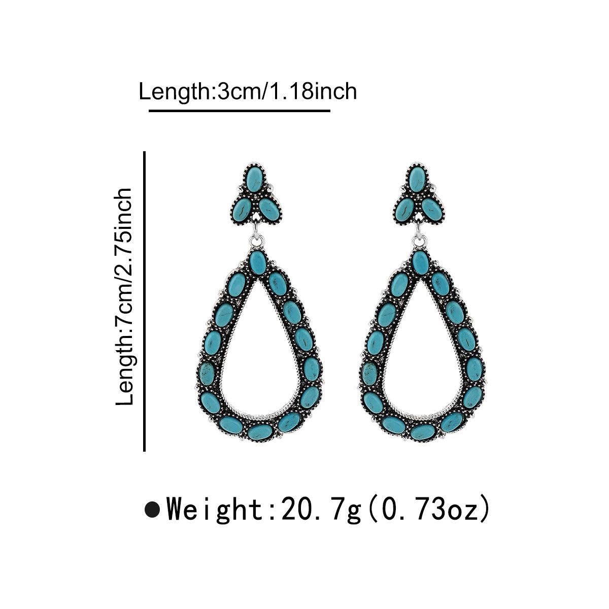 Wholesale Retro Bohemian Geometric Inlay Turquoise Pendant Ethnic Style All-match Earrings