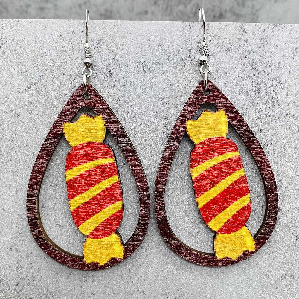 Wholesale  Halloween earrings horror ghost witch medicine jar printed wooden earrings