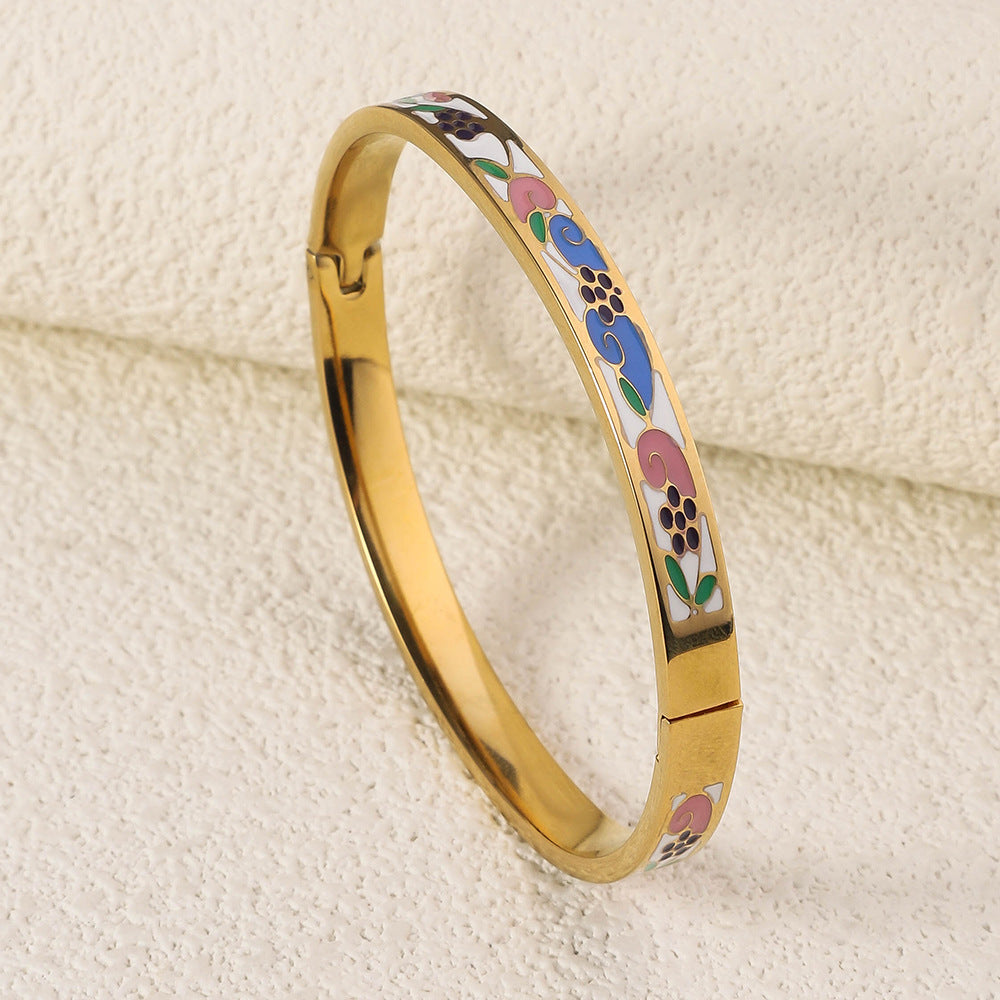 Wholesale Niche Light Luxury Stainless Steel Enamel Oil Drip Bracelet ACC-BT-RuiX005