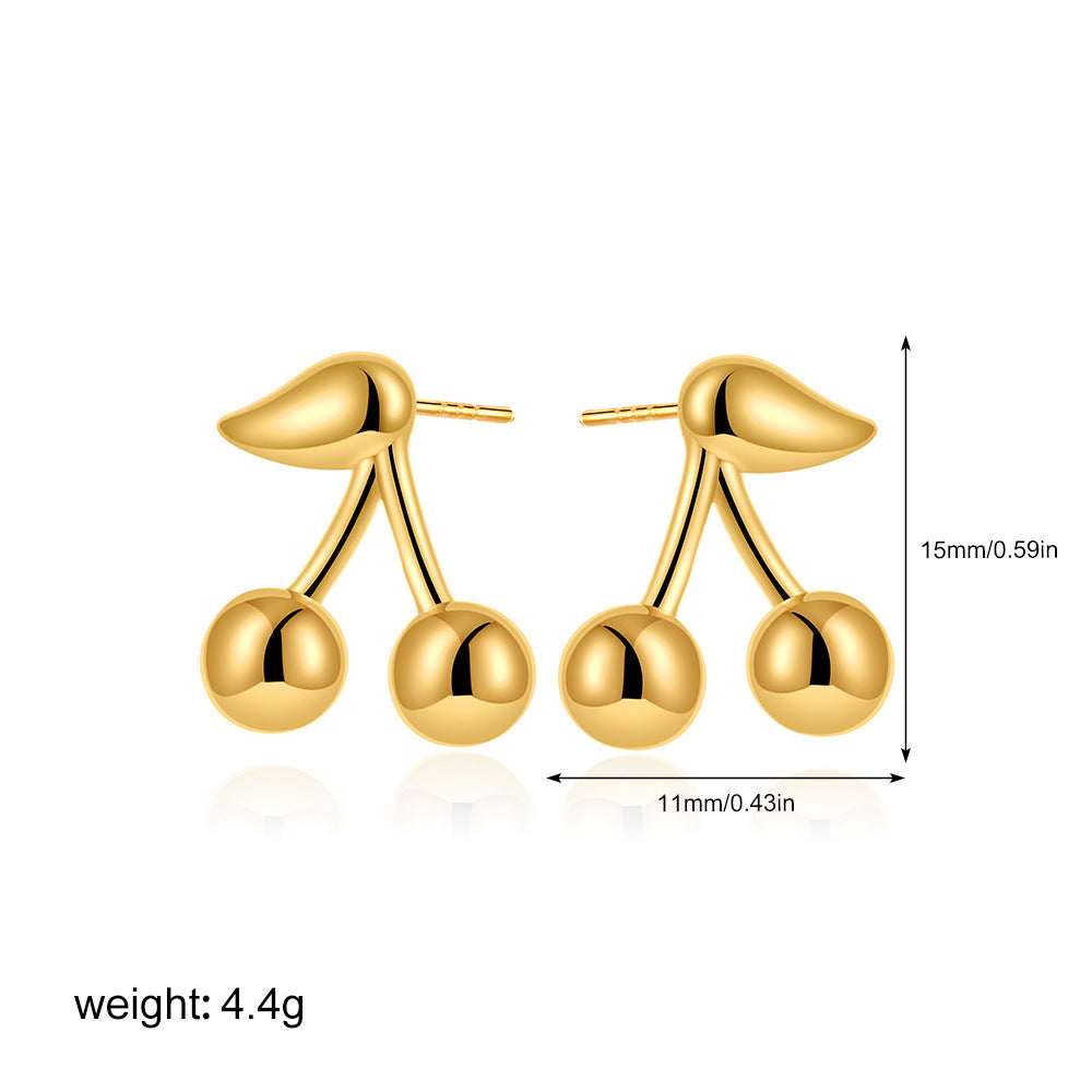 Wholesale 18K gold sweet smooth cherry earrings