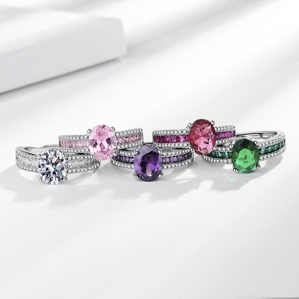 Wholesale Light Luxury Brilliant Blue Pointed Crystal Color Zircon Ring